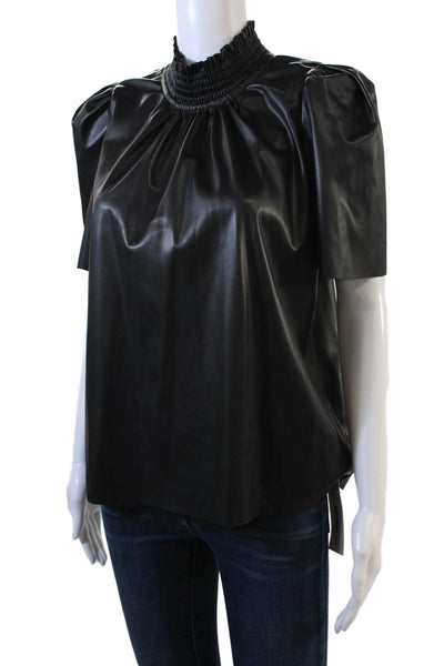Willa Story Womens Faux Leather Short Sleeves Brigette Blouse Black Size Medium