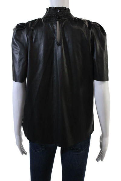 Willa Story Womens Faux Leather Short Sleeves Brigette Blouse Black Size Medium