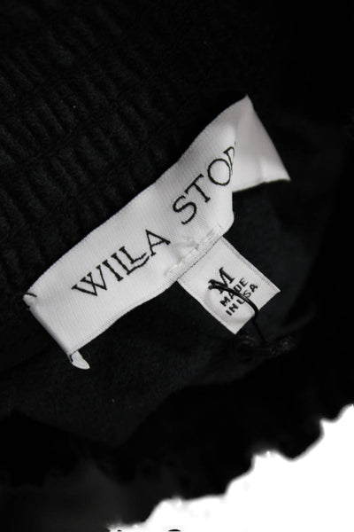 Willa Story Womens Faux Leather Short Sleeves Brigette Blouse Black Size Medium