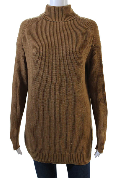 J Crew Womens Long Sleeve Knit Turtleneck Sweater Brown Cotton Size Small