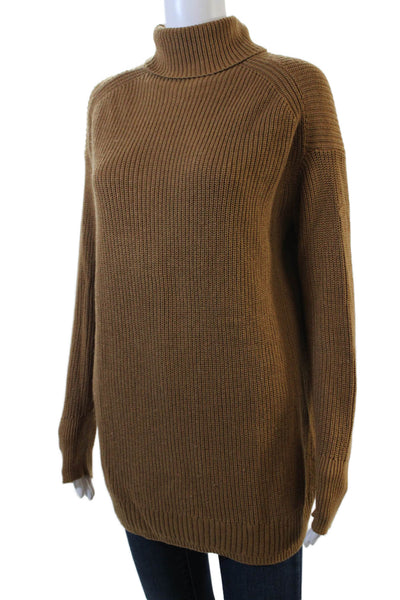J Crew Womens Long Sleeve Knit Turtleneck Sweater Brown Cotton Size Small