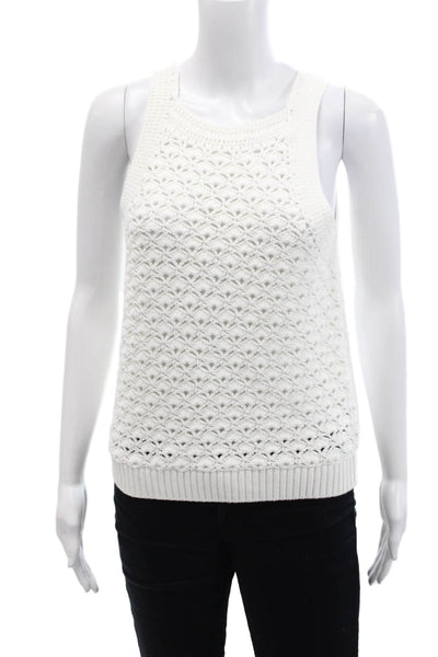 DH New York Womens Cotton Square Neck Pullover Crochet Tank Top White Size S
