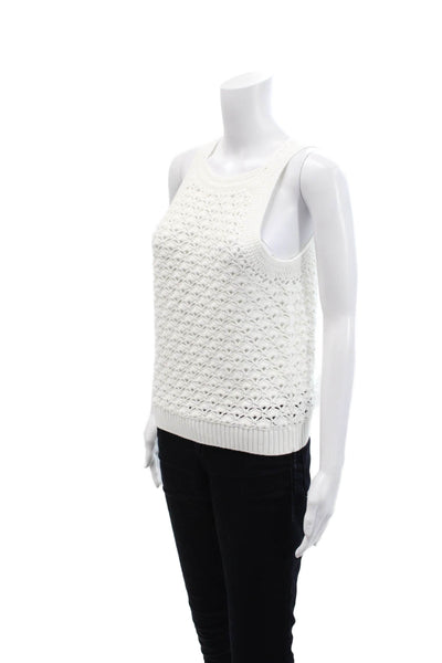 DH New York Womens Cotton Square Neck Pullover Crochet Tank Top White Size S
