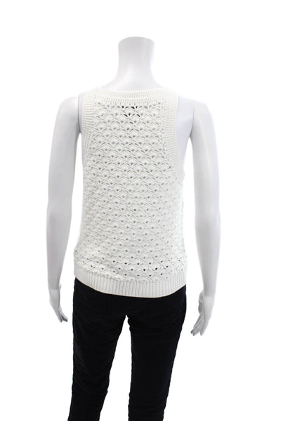 DH New York Womens Cotton Square Neck Pullover Crochet Tank Top White Size S