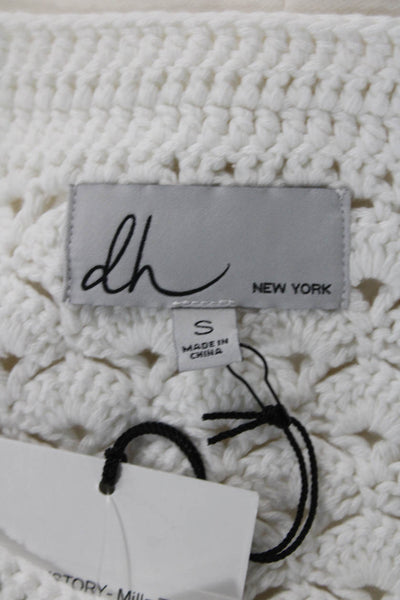 DH New York Womens Cotton Square Neck Pullover Crochet Tank Top White Size S
