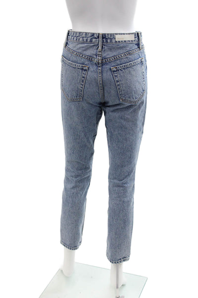 Grlfrnd Womens Crystal Button Fly Distressed Straight Leg Jeans Blue Size 25