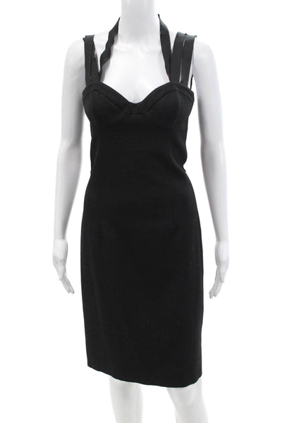 Michael Kors Womens Back Zip Sleeveless V Neck Sheath Dress Black Wool Size 2