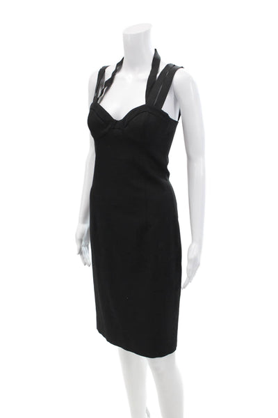 Michael Kors Womens Back Zip Sleeveless V Neck Sheath Dress Black Wool Size 2