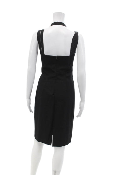 Michael Kors Womens Back Zip Sleeveless V Neck Sheath Dress Black Wool Size 2