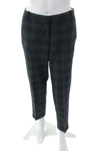 J Crew Womens Plaid Cafe Capri Cuffed Slim Leg Dress Pants Black Green Size 6