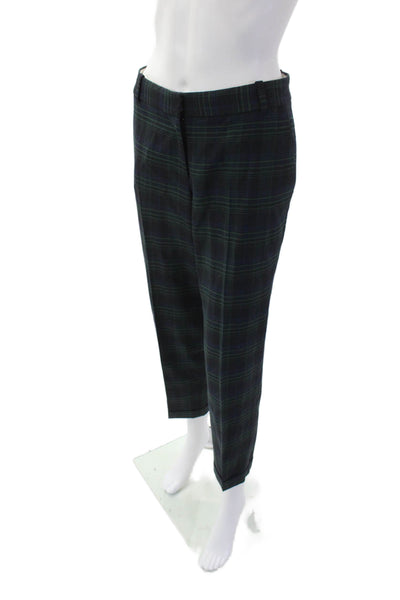 J Crew Womens Plaid Cafe Capri Cuffed Slim Leg Dress Pants Black Green Size 6