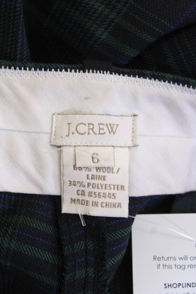 J Crew Womens Plaid Cafe Capri Cuffed Slim Leg Dress Pants Black Green Size 6