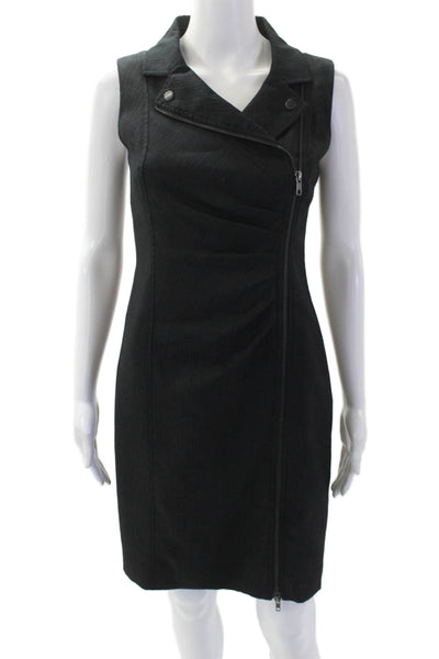 Classiques Entier Womens Textured V-neck Sleeveless Zip Collar Dress Black Size