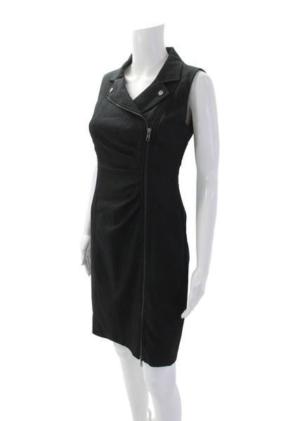 Classiques Entier Womens Textured V-neck Sleeveless Zip Collar Dress Black Size
