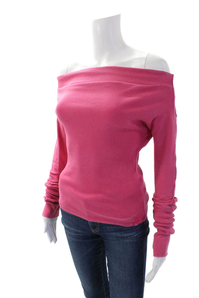 We The Free Womens Cotton Scoop Neck Long Sleeve Rib Knit Top Pink Size S