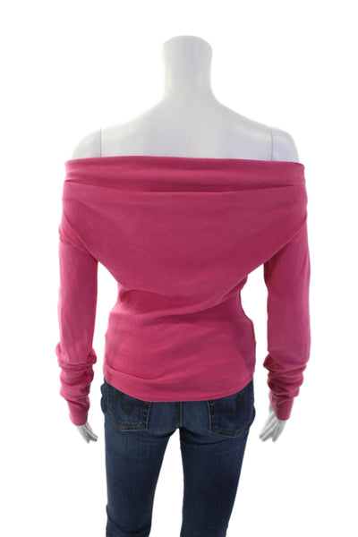 We The Free Womens Cotton Scoop Neck Long Sleeve Rib Knit Top Pink Size S