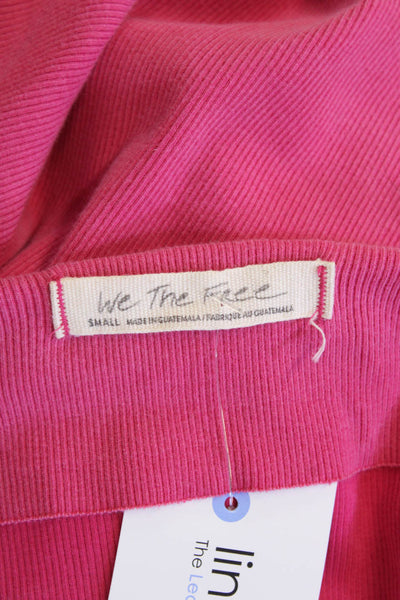 We The Free Womens Cotton Scoop Neck Long Sleeve Rib Knit Top Pink Size S