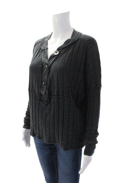 We The Free Womens Cotton Long Sleeve V-neck Button Lined Top Gray Size XS