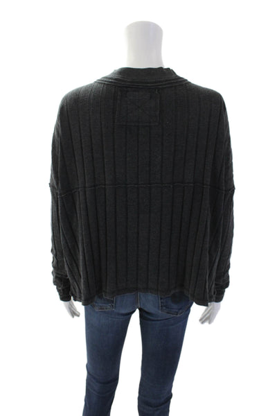 We The Free Womens Cotton Long Sleeve V-neck Button Lined Top Gray Size XS
