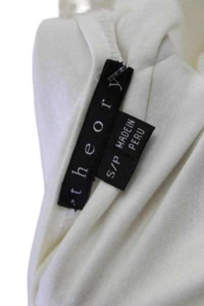 Theory Womens Ruched Pattern Quarter Sleeve Round Neck Blouse Top White Size S