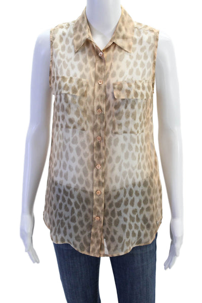 Equipment Femme Womens Animal Print Sheer Sleeveless Tank Blouse Orange Size XS