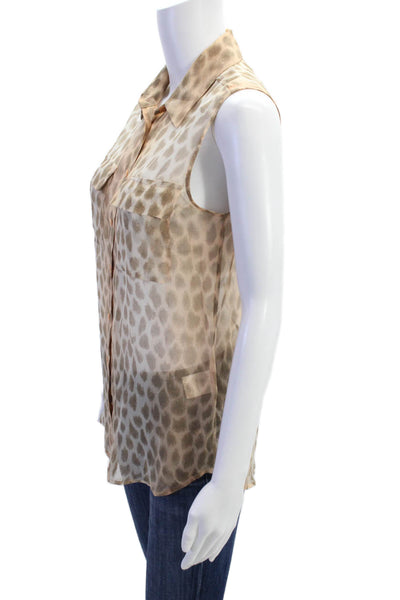 Equipment Femme Womens Animal Print Sheer Sleeveless Tank Blouse Orange Size XS