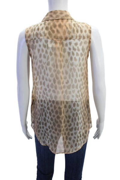 Equipment Femme Womens Animal Print Sheer Sleeveless Tank Blouse Orange Size XS