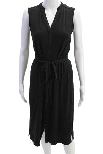 Eileen Fisher Womens Button Down Tie Waist Sleeveless Dress Black Size 2XS