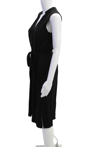 Eileen Fisher Womens Button Down Tie Waist Sleeveless Dress Black Size 2XS