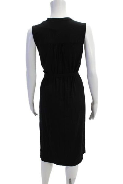 Eileen Fisher Womens Button Down Tie Waist Sleeveless Dress Black Size 2XS