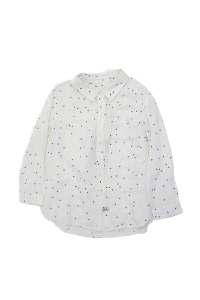 Rails Girls Linen Cora Geometric Collared Button-Down Shirt White Size 12
