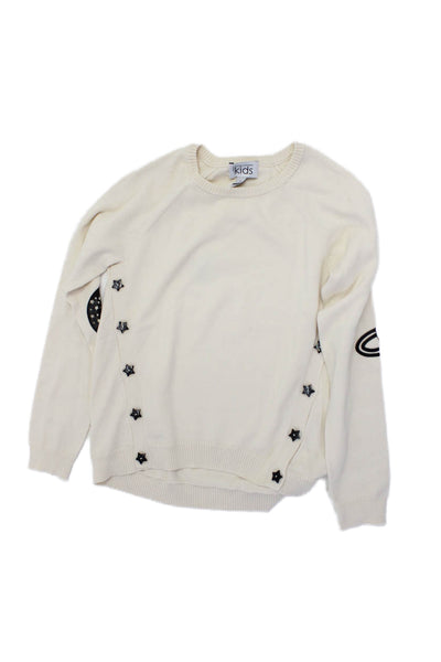 Cotton Autumn Cashmere Girls Buttoned Pullover Knit Sweater Cream Size 12