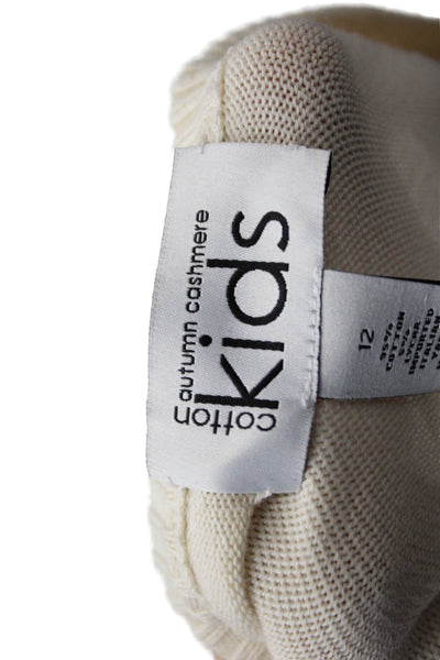 Cotton Autumn Cashmere Girls Buttoned Pullover Knit Sweater Cream Size 12