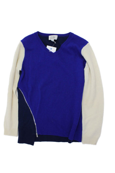 Autumn Cashmere Girls Color Block Zippered Pullover Sweater Blue Size 12