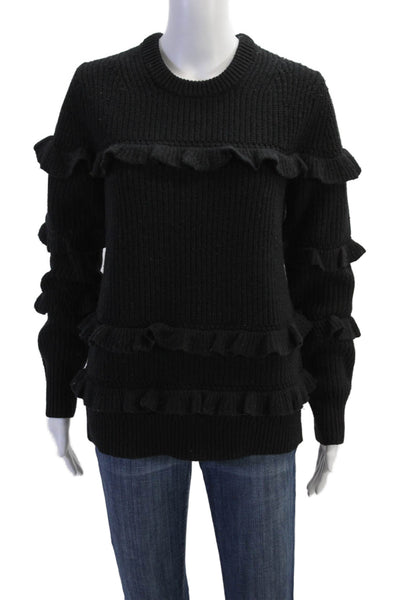 Michael Michael Kors Womens Ruffle Design Long Sleeve Sweater Black Size M