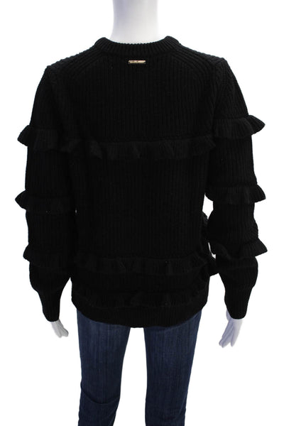 Michael Michael Kors Womens Ruffle Design Long Sleeve Sweater Black Size M