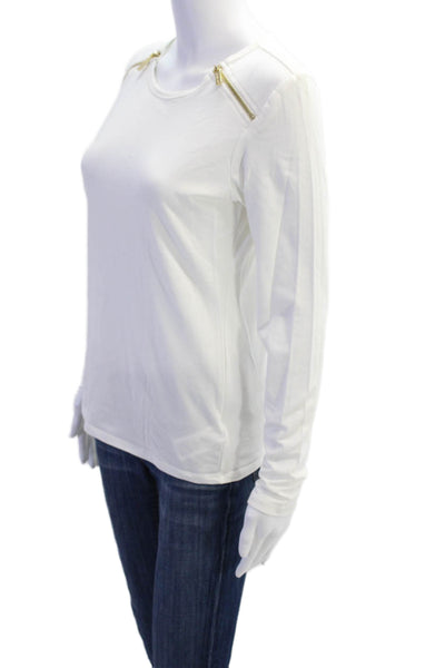 Michael Michael Kors Womens Zip Short Sleeve Round Neck Top White Size M