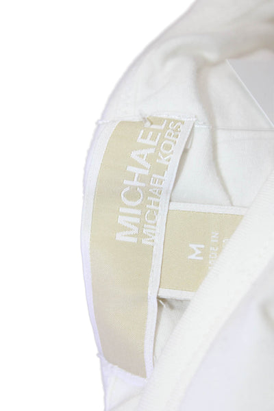 Michael Michael Kors Womens Zip Short Sleeve Round Neck Top White Size M
