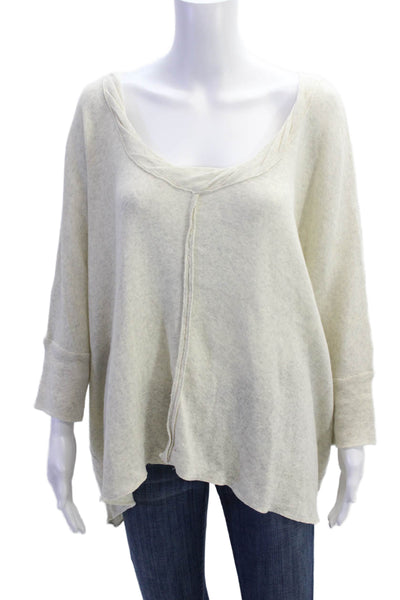 Free People Womens Cotton Knit Pullover Round Neck Sweater Beige Size M