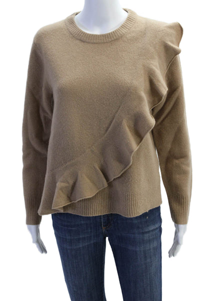 J Crew Womens Wool Ruffle Design Ribbed Hem Pullover Sweater Brown Size M