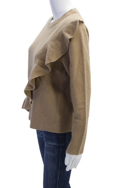 J Crew Womens Wool Ruffle Design Ribbed Hem Pullover Sweater Brown Size M
