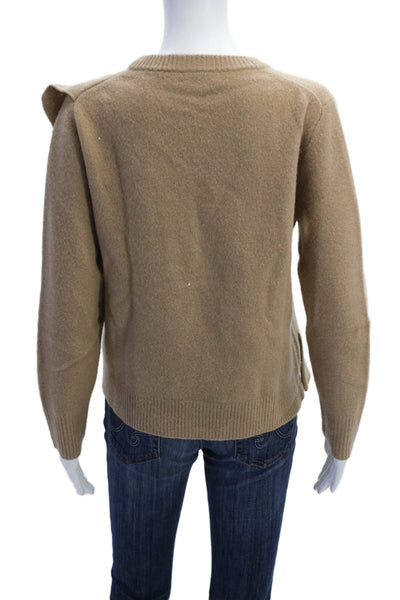 J Crew Womens Wool Ruffle Design Ribbed Hem Pullover Sweater Brown Size M