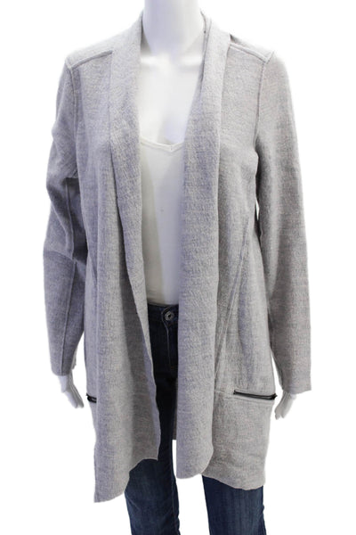 Cynthia Rowley Womens Wool Open Front Zip Pocket Mock Neck Cardigan Gray Size M