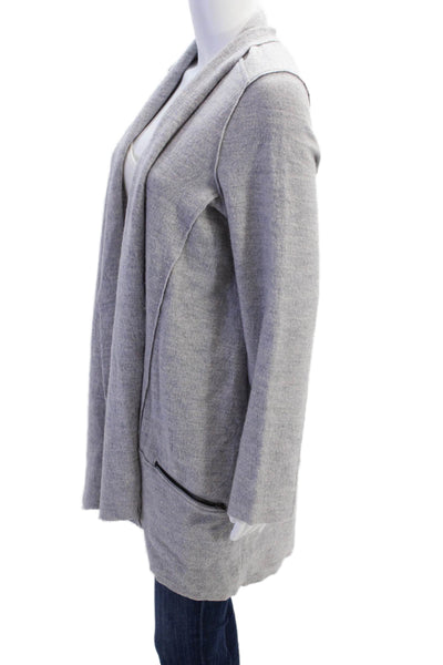 Cynthia Rowley Womens Wool Open Front Zip Pocket Mock Neck Cardigan Gray Size M