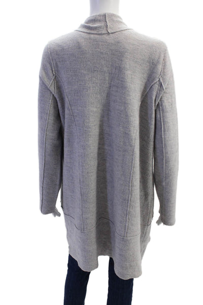 Cynthia Rowley Womens Wool Open Front Zip Pocket Mock Neck Cardigan Gray Size M