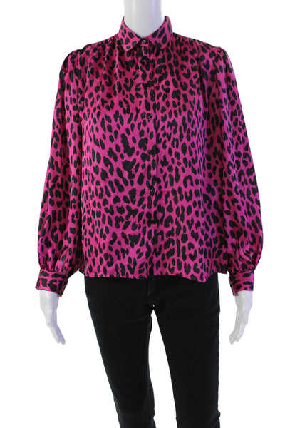 Maje Womens Animal Print Collared Long Sleeve Button-Down Shirt Pink Size 0