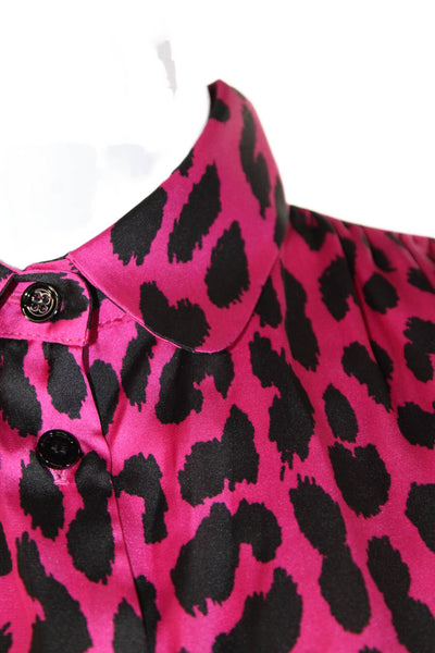 Maje Womens Animal Print Collared Long Sleeve Button-Down Shirt Pink Size 0
