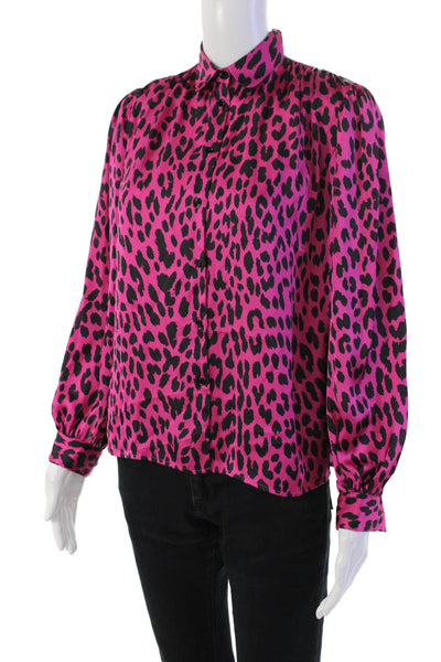 Maje Womens Animal Print Collared Long Sleeve Button-Down Shirt Pink Size 0