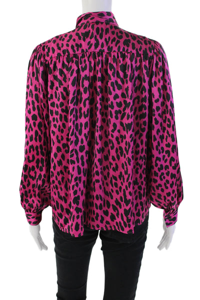 Maje Womens Animal Print Collared Long Sleeve Button-Down Shirt Pink Size 0
