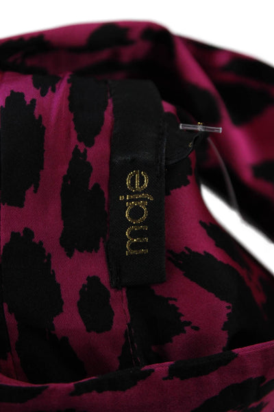 Maje Womens Animal Print Collared Long Sleeve Button-Down Shirt Pink Size 0
